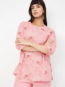 max Floral Printed Three-Quarter Puffed Sleeves Kurti