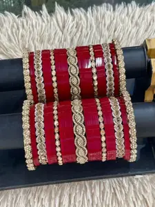 T4 JEWELS Set Of 62 Gold Plated Stone Studded Bridal Chura Bangle