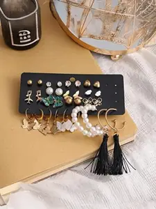 SALTY Set Of 22 Lilac Golden Hoop & Bohemian Long Tassel For Birthday Anniversary Gifts