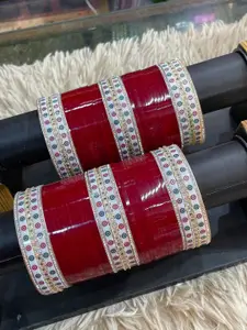 T4 JEWELS Set Of 2 Stone Studded Bridal Chura Bangle