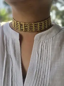 Studio Anviksha Royal Grid Brass Statement Choker Necklace