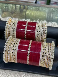 T4 JEWELS Set Of 66 Gold Plated Stone Studded Bridal Chura Bangle
