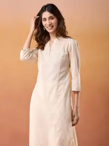 Fabindia Solid Mandarin Collar Straight Cotton Kurta