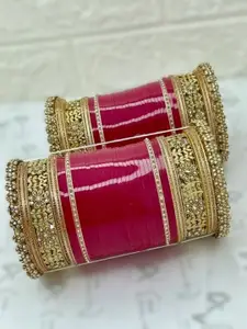 T4 JEWELS Set Of 68 Gold-Plated Kundan Studded Bangles