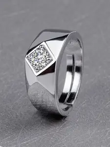 The Roadster Lifestyle Co Men Silver-Plated American Diamond-Studded Finger Ring