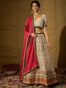 SHRINGARINI Printed Printed Zari Ready To Wear Lehenga & Unstitched Blouse With Dupatta