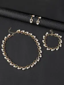 Peora Gold -Plated Cubic Zirconia Studded Jewellery Set With Bracelet
