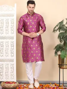 Larwa Men Floral Woven Design Straight Kurta With Pyjama