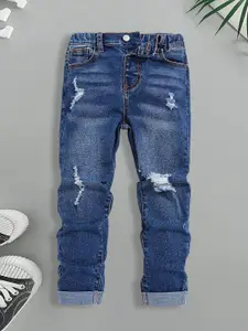 INCLUD Boys Mildly Distressed High-Rise Cotton Trousers