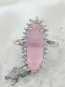 BLACKBOX Rhodium-Plated American Diamond-Studded Adjustable Finger Ring