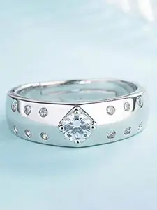 MEENAZ Silver-Plated American Diamond StuddedFingerRing