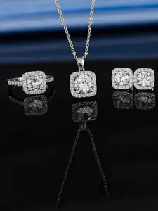 Peora Silver-Plated Cubic Zirconia Studded Jewellery Set With Finger Ring