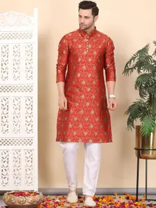 Larwa Floral Printed Mandarin Collar Straight Kurta With Pyjama