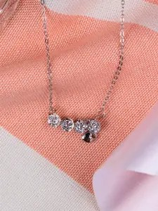 GLYTERS 925 Sterling Silver Rhodium-Plated CZ-Stone Studded Love Luminary Pendant Chain