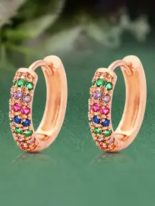 Peora Rose Gold-Plated Cubic Zirconia Studded Contemporary Hoop Earrings
