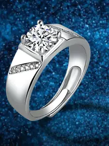 The Roadster LifestyleCo Silver-Plated American Diamond StuddedFingerRing