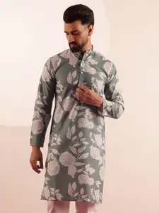 Anouk Floral Printed Mandarin Collar Straight Kurta