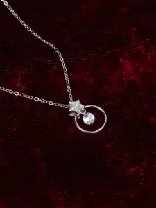GLYTERS 925 Sterling Silver Rhodium-Plated CZ-Stone Studded Stellar Sparkle Pendant Chain