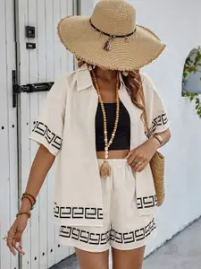Outzidr Embroidered Hem Shirt & Shorts Co-Ord