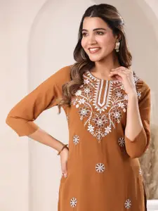 KALINI Women Ethnic Motifs Embroidered Round Neck Three Quarter Sleeves Kurta