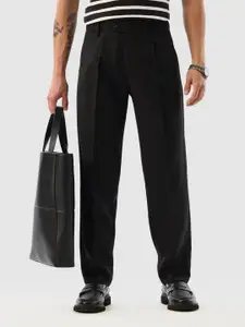 Snitch Men Black Mid-Rise Regular Fit Trouser