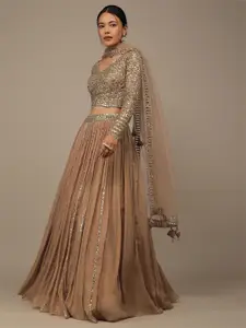 FABPIXEL Embroidered Sequinned Semi-Stitched Lehenga With Blouse & Dupatta