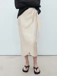 MANGO Pure Linen Midi Wrap Skirt