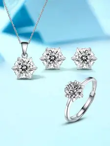 Peora Silver-Plated Cubic Zirconia Studded Jewellery Set With Finger Ring