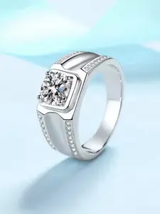 The Roadster Lifestyle Co Men Silver-Plated American Diamond-Studded Finger Ring