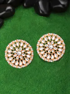 Peora Rose Gold-Plated Kundan Studded & Beaded Circular Shaped Studs