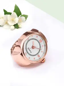Peora Rose Gold-Plated Analog Watch Stretchable Finger Ring
