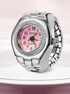 Peora Silver-Plated Analog Watch Stretchable Finger Ring
