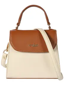 eske Women Brown Solid Flap Closure Compact Shape Small Leather Satchel Handbag