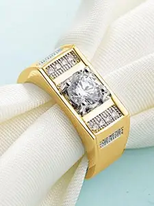 The Roadster Lifestyle Co Men American Diamond-Studded Adjustable Finger Ring