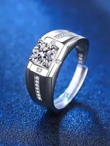 The Roadster Lifestyle Co Men Silver-Plated American Diamond-Studded Finger Ring