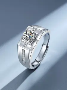 The Roadster Lifestyle Co Men Silver-Plated American Diamond-Studded Finger Ring