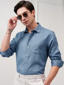 HIGHLANDER Men Comfort Relaxed Fit Textured Spread Collar Cotton Casual Shirt