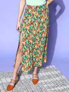 Berrylush Floral Printed High Rise A-Line Midi Skirt