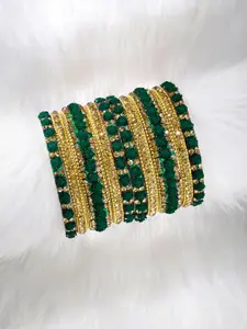 Peora Set Of 10 Gold-Plated Artificial Stones-Studded Bangles