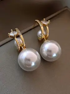 SUBHAGALANKAR Gold-Plated Pearls Beaded Contemporary Half Hoop Earrings