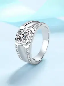 The Roadster Lifestyle Co Men Silver-Plated American Diamond-Studded Finger Ring