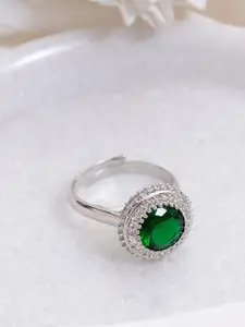 Manikya Rhodium-Plated Cubic Zirconia StuddedFingerRing