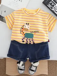 StyleCast x Revolte Boys Striped Round Neck T-Shirt With Shorts