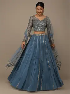 FABPIXEL Embroidered Sequinned Semi-Stitched Lehenga & Unstitched Blouse With Dupatta
