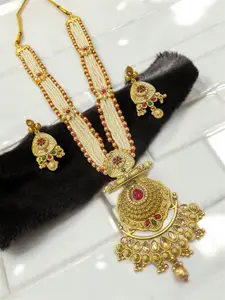 Look Ethnic Gold -Plated Artificial Stones Studded Jewellery Set With Bracelet