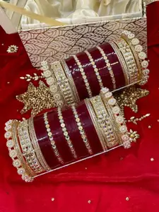 T4 JEWELS Set Of 2 Gold-Plated Kundan Studded Bridal Chuda Bangles