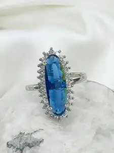 BLACKBOX Rhodium-Plated Sapphire & American Diamond Studded Finger Ring