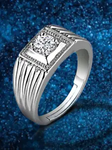 The Roadster LifestyleCo Silver-Plated American Diamond StuddedFingerRing