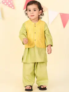 Fabindia Boys 3Pc Woven Design Kurta with Pyjamas