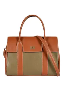 eske Women Taupe Printed Flap Closure Adjustable Strap Leather Handheld Handbag